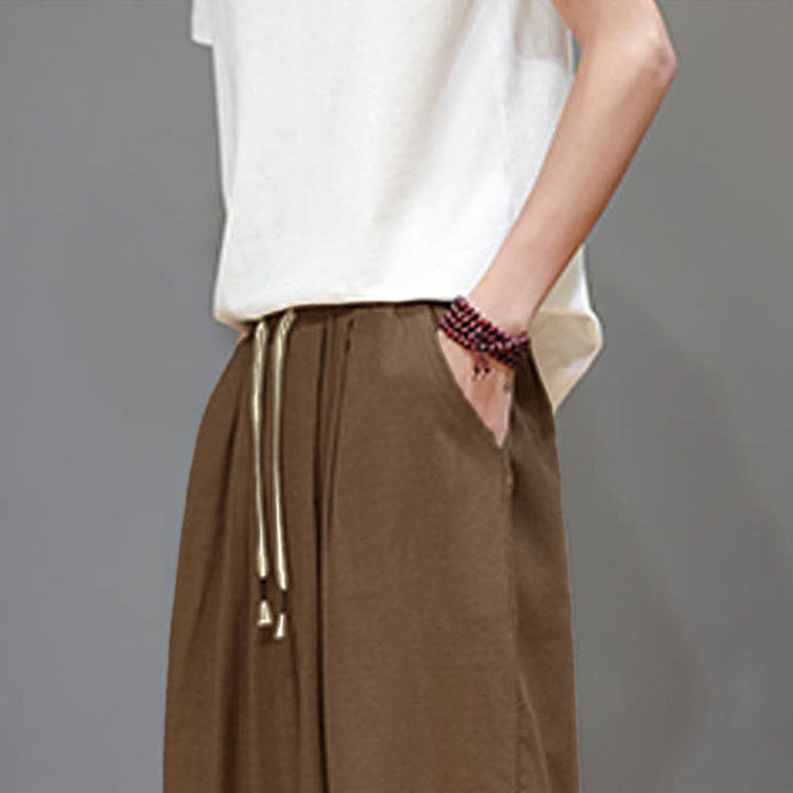 Buddha Stones Pantalon harem court pour homme, style zen, avec taille élastique et poches - image 19