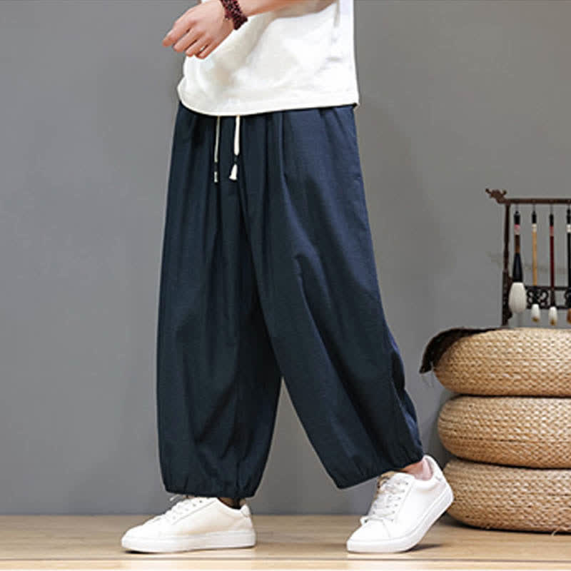 Buddha Stones Pantalon harem court pour homme, style zen, avec taille élastique et poches - Marine - US/UK/AU46，EU56 (5XL) - image 0