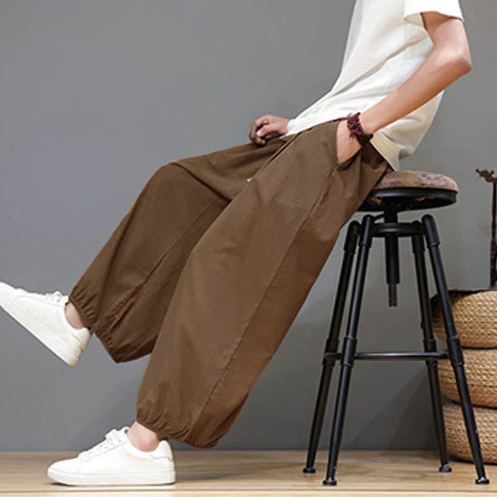 Buddha Stones Pantalon harem court pour homme, style zen, avec taille élastique et poches - image 20