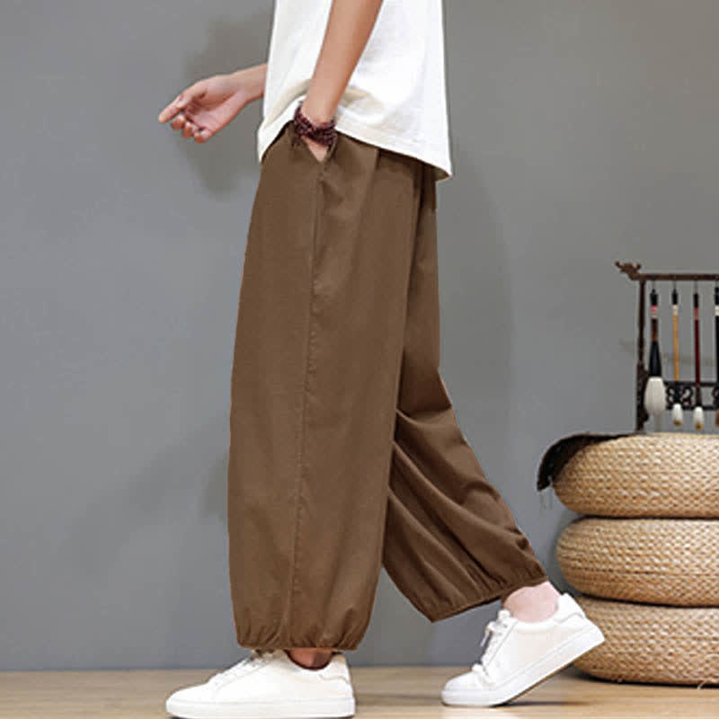 Buddha Stones Pantalon harem court pour homme, style zen, avec taille élastique et poches - image 18