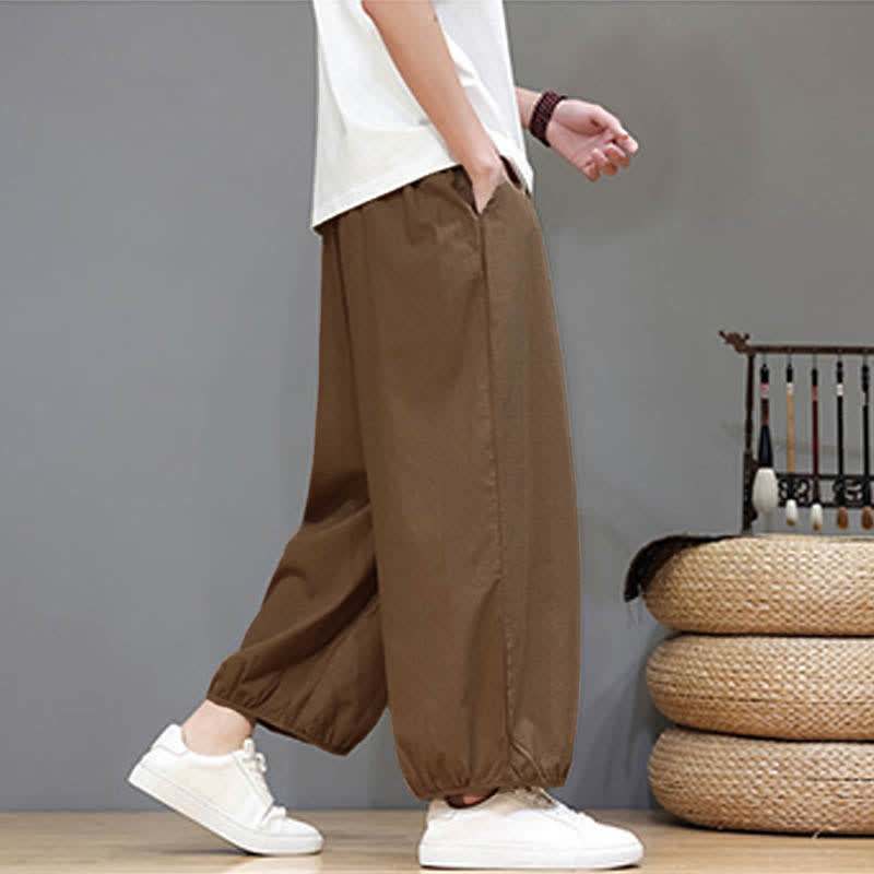 Buddha Stones Pantalon harem court pour homme, style zen, avec taille élastique et poches - image 26