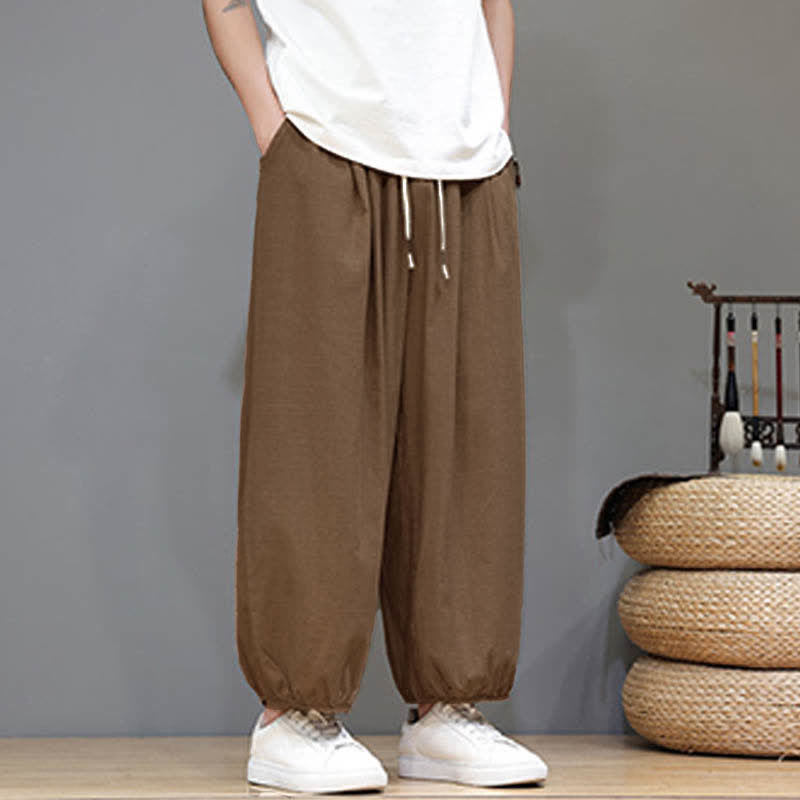 Buddha Stones Pantalon harem court pour homme, style zen, avec taille élastique et poches - image 25
