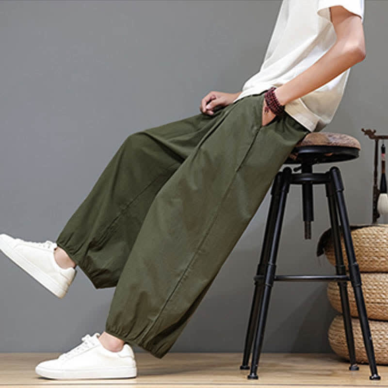 Buddha Stones Pantalon harem court pour homme, style zen, avec taille élastique et poches - image 15