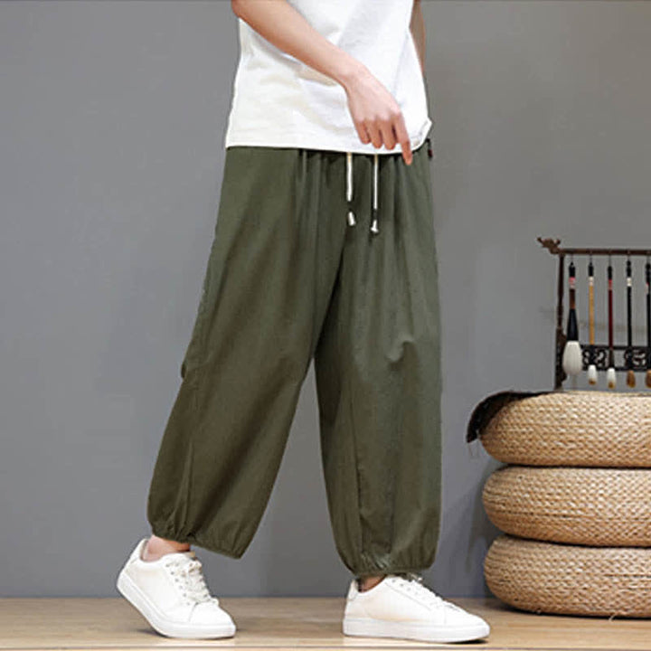 Buddha Stones Pantalon harem court pour homme, style zen, avec taille élastique et poches - image 13
