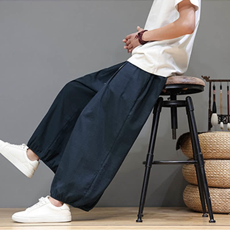 Buddha Stones Pantalon harem court pour homme, style zen, avec taille élastique et poches - image 3
