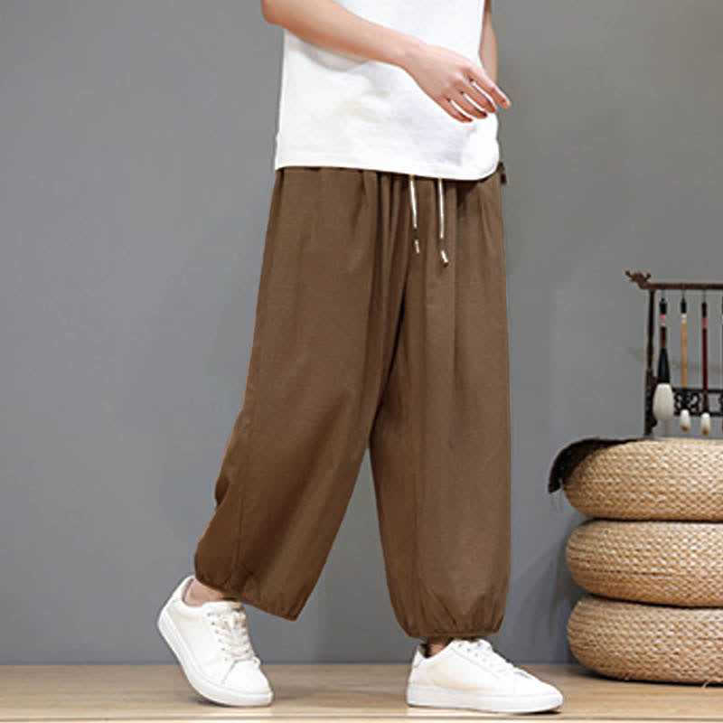 Buddha Stones Pantalon harem court pour homme, style zen, avec taille élastique et poches - image 24