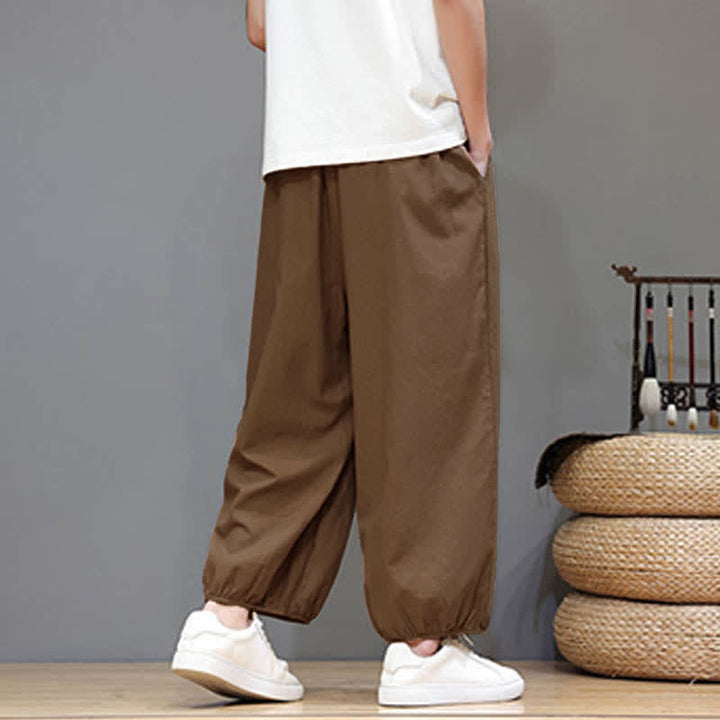 Buddha Stones Pantalon harem court pour homme, style zen, avec taille élastique et poches - image 22