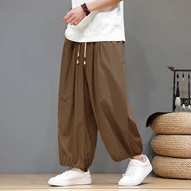 Buddha Stones Pantalon harem court pour homme, style zen, avec taille élastique et poches - SaddleBrown - US/UK/AU46，EU56 (5XL) - image 17