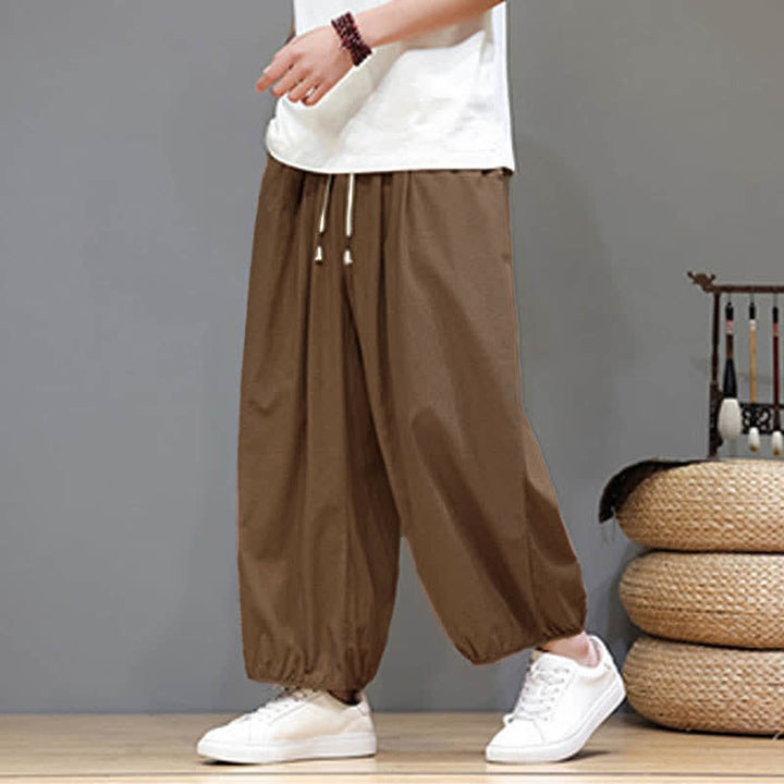 Buddha Stones Pantalon harem court pour homme, style zen, avec taille élastique et poches - SaddleBrown - US/UK/AU46，EU56 (5XL) - image 17
