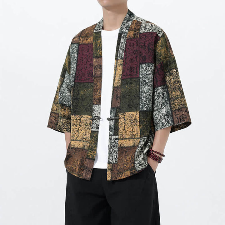 Buddha Stones Kimono homme à manches courtes en lin mélangé imprimé de feuilles tropicales d'été - image 20