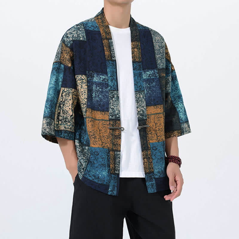 Buddha Stones Kimono homme à manches courtes en lin mélangé imprimé de feuilles tropicales d'été - image 8