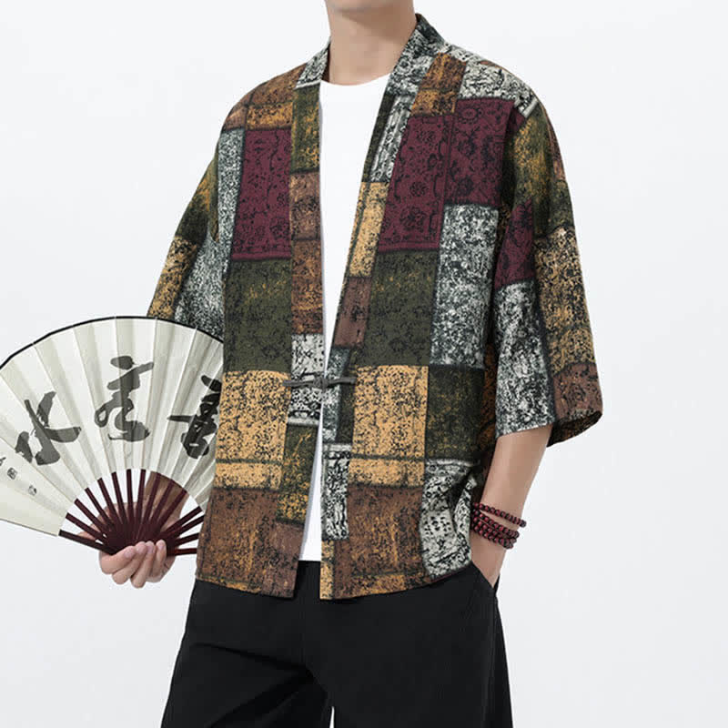 Buddha Stones Kimono homme à manches courtes en lin mélangé imprimé de feuilles tropicales d'été - image 21
