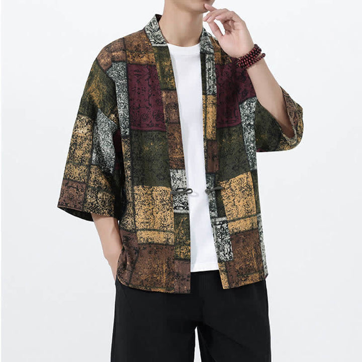 Buddha Stones Kimono homme à manches courtes en lin mélangé imprimé de feuilles tropicales d'été - image 19