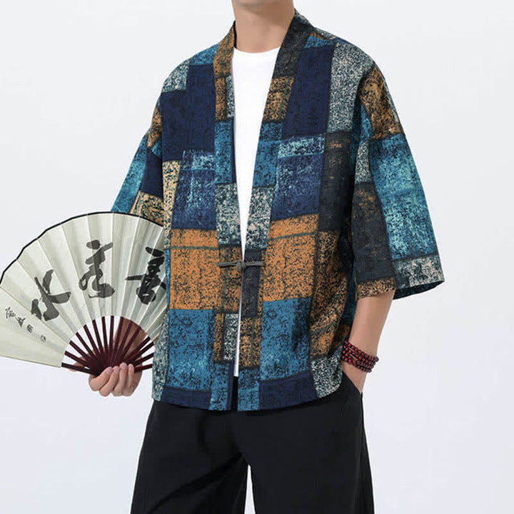 Buddha Stones Kimono homme à manches courtes en lin mélangé imprimé de feuilles tropicales d'été - image 10