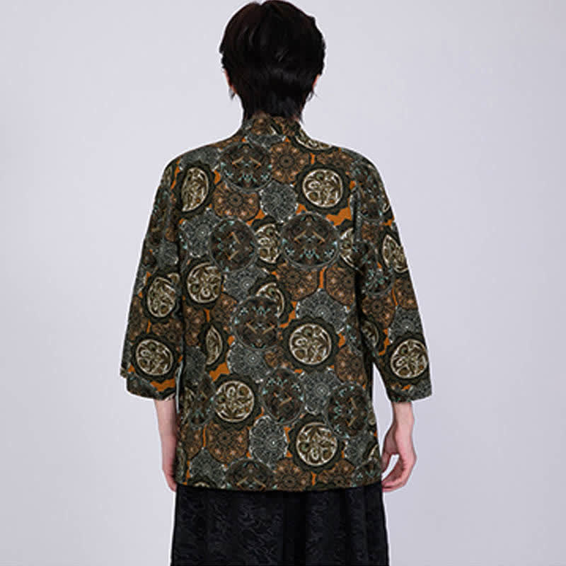 Buddha Stones Kimono homme à manches courtes en lin mélangé imprimé de feuilles tropicales d'été - image 17