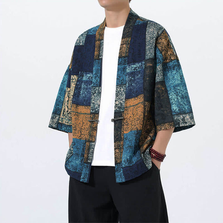 Buddha Stones Kimono homme à manches courtes en lin mélangé imprimé de feuilles tropicales d'été - image 9