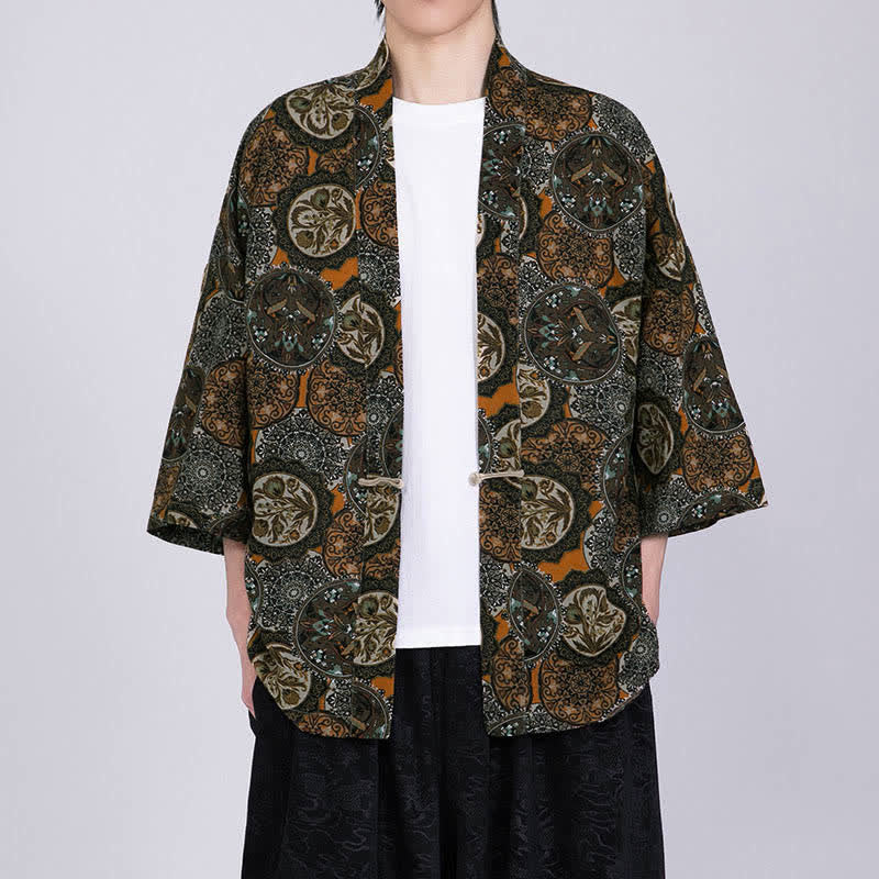 Buddha Stones Kimono homme à manches courtes en lin mélangé imprimé de feuilles tropicales d'été - image 16