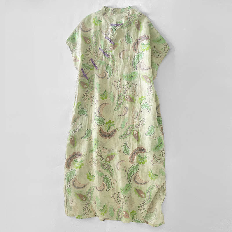 Buddha Stones Robes d'été vintage à manches courtes et poches pour femmes, ornées d'un col mandarin et de motifs cachemire floraux. - Vert pâle - US14，UK/AU18，EU46 (2XL) - image 11