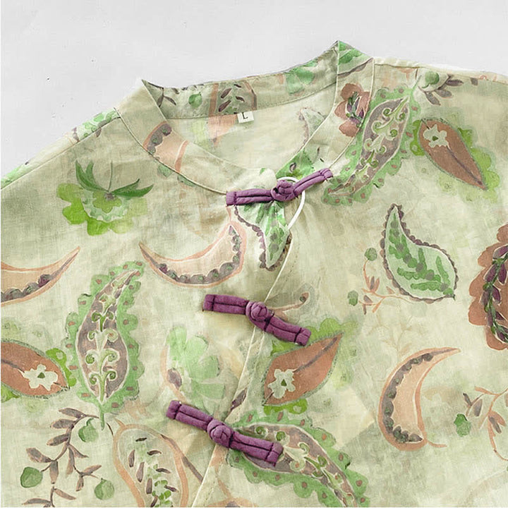 Buddha Stones Robes d'été vintage à manches courtes et poches pour femmes, ornées d'un col mandarin et de motifs cachemire floraux. - image 13