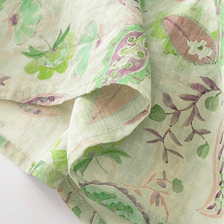Buddha Stones Robes d'été vintage à manches courtes et poches pour femmes, ornées d'un col mandarin et de motifs cachemire floraux. - image 18