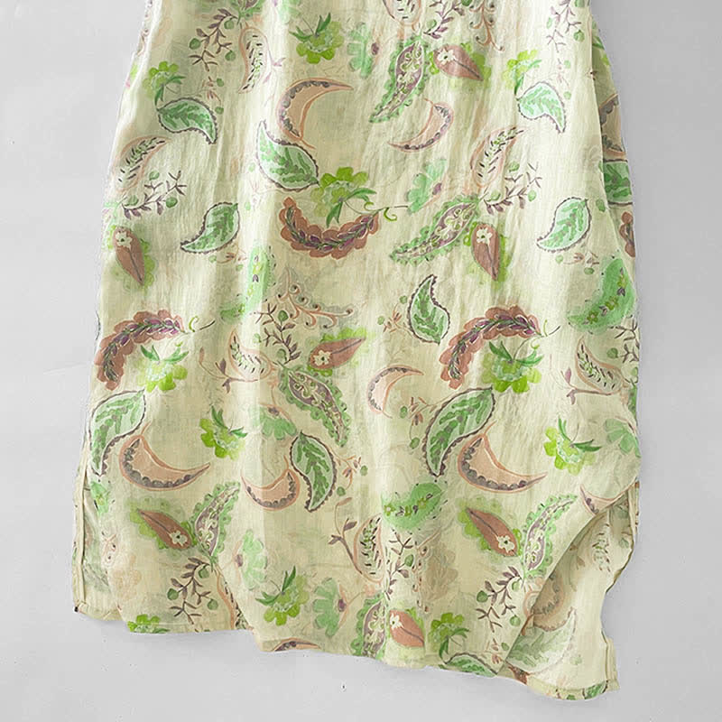 Buddha Stones Robes d'été vintage à manches courtes et poches pour femmes, ornées d'un col mandarin et de motifs cachemire floraux. - image 15