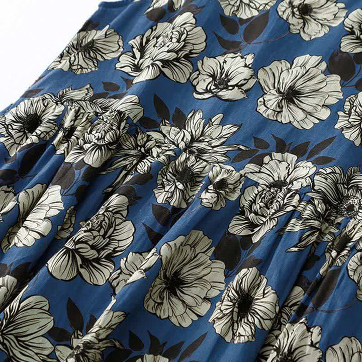 Buddha Stones Robe d'été fleurie à col rond, sans manches, arrivant sous le genou, avec poches - image 10
