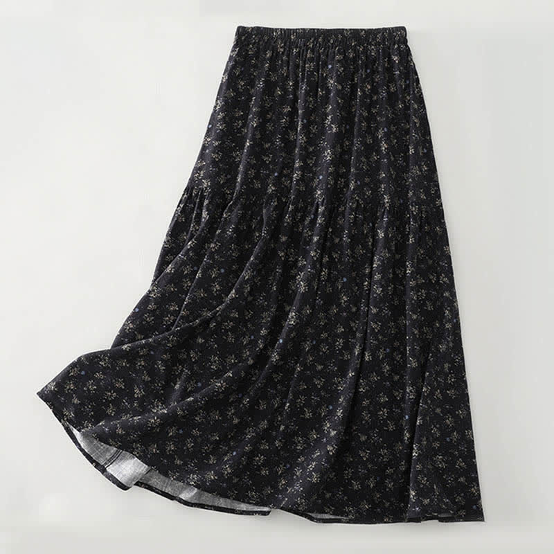 Buddha Stones Jupe à volants et taille élastique à fleurs pour femme - Noir - US8-10，UK/AU12-14，EU40-42 (2XL) - image 2