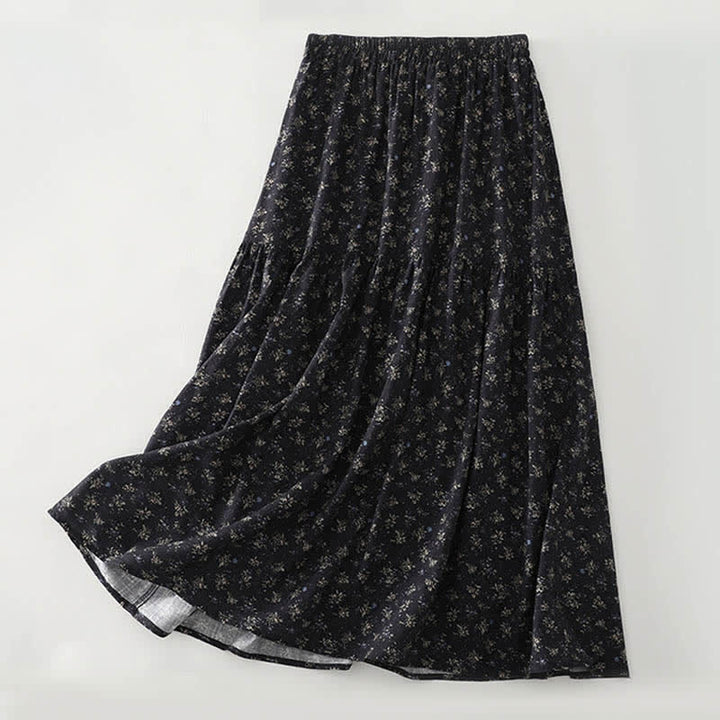 Buddha Stones Jupe à volants et taille élastique à fleurs pour femme - Noir - US8-10，UK/AU12-14，EU40-42 (2XL) - image 2