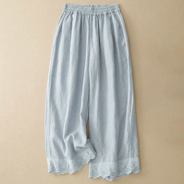 Buddha Stones Pantalon d'été court en lin et coton pour femme, jambes larges et poches - Bleu poudré - US8-10，UK/AU12-14，EU40-42 (2XL) - image 0
