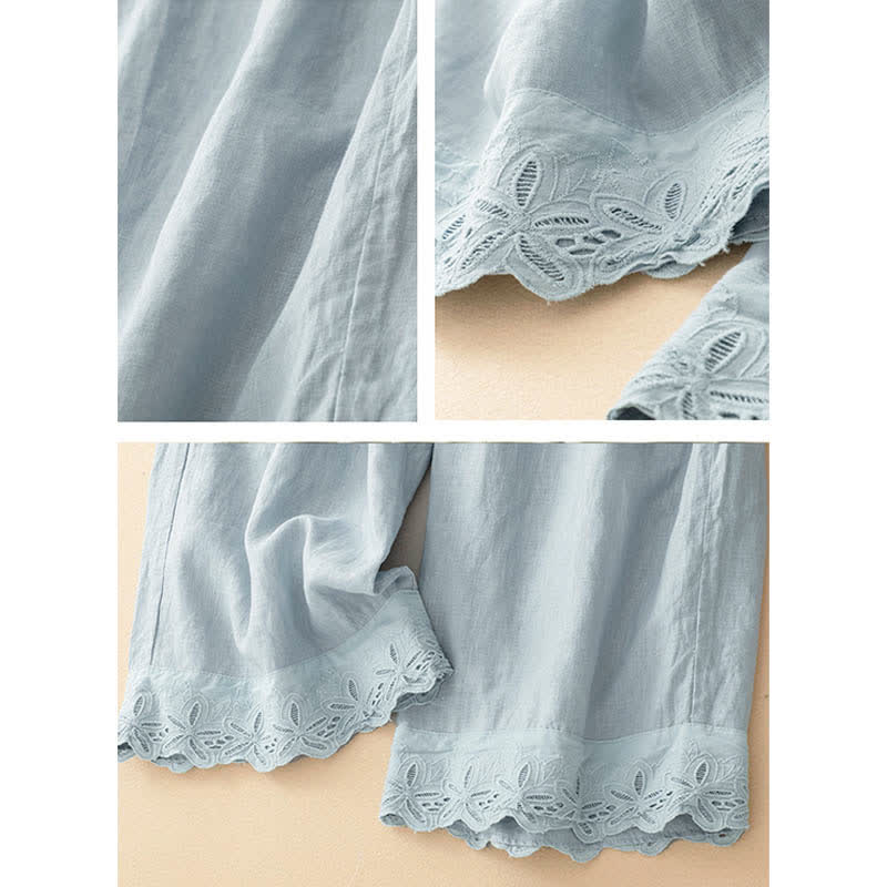 Buddha Stones Pantalon d'été court en lin et coton pour femme, jambes larges et poches - image 2