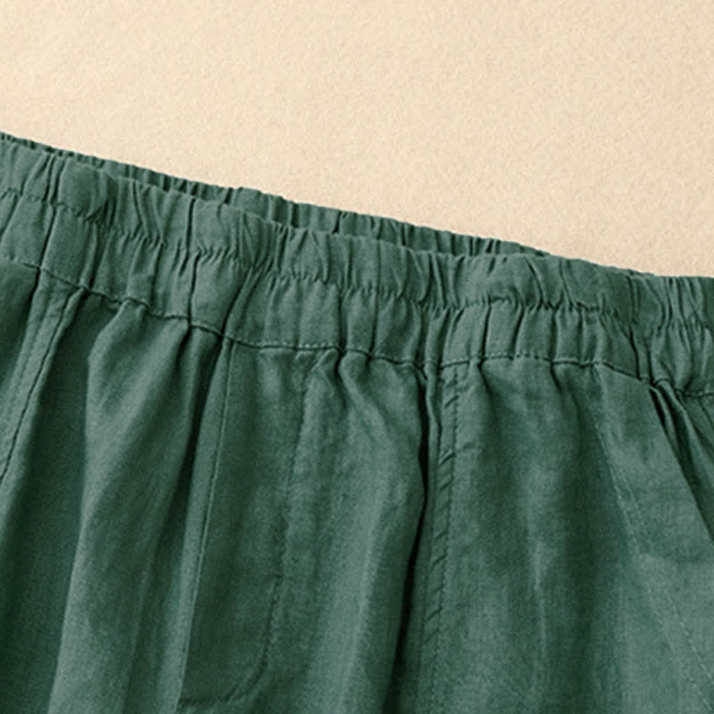 Buddha Stones Pantalon d'été en lin pour femme, coupe fuselée, avec poches - image 1