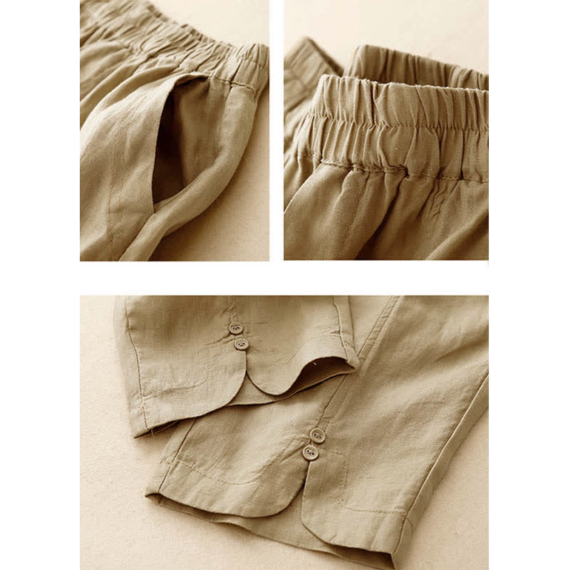 Buddha Stones Pantalon d'été en lin pour femme, coupe fuselée, avec poches - image 7