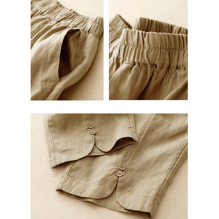 Buddha Stones Pantalon d'été en lin pour femme, coupe fuselée, avec poches - image 7