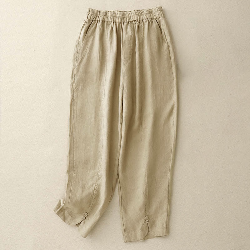 Buddha Stones Pantalon d'été en lin pour femme, coupe fuselée, avec poches - Blé - US8-10，UK/AU12-14，EU40-42 (2XL) - image 5