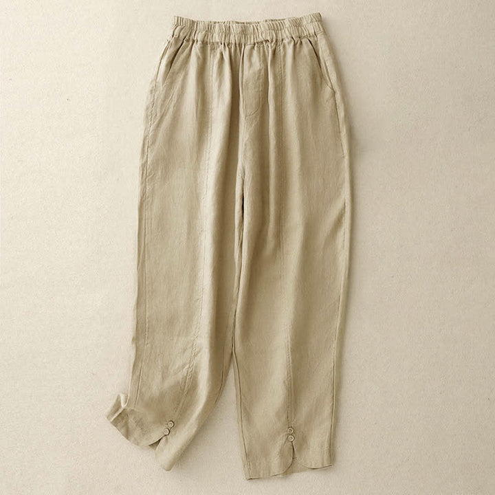 Buddha Stones Pantalon d'été en lin pour femme, coupe fuselée, avec poches - Blé - US8-10，UK/AU12-14，EU40-42 (2XL) - image 5