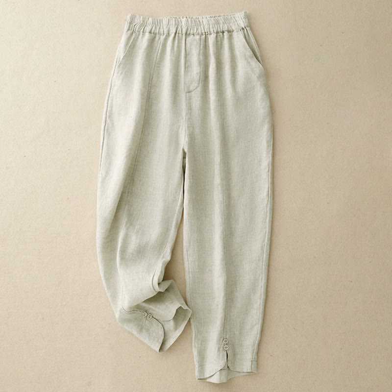Buddha Stones Pantalon d'été en lin pour femme, coupe fuselée, avec poches - Beige - US8-10，UK/AU12-14，EU40-42 (2XL) - image 8