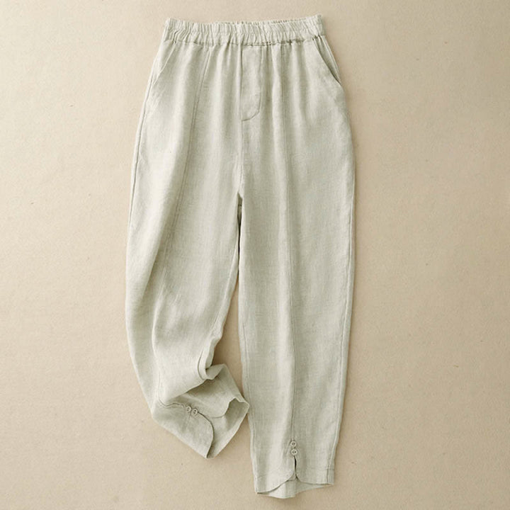 Buddha Stones Pantalon d'été en lin pour femme, coupe fuselée, avec poches - Beige - US8-10，UK/AU12-14，EU40-42 (2XL) - image 8