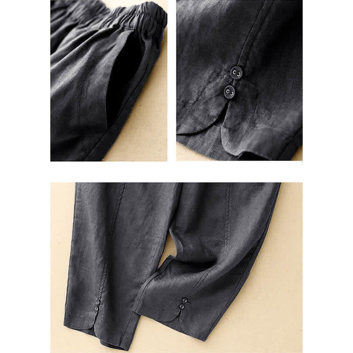 Buddha Stones Pantalon d'été en lin pour femme, coupe fuselée, avec poches - image 21