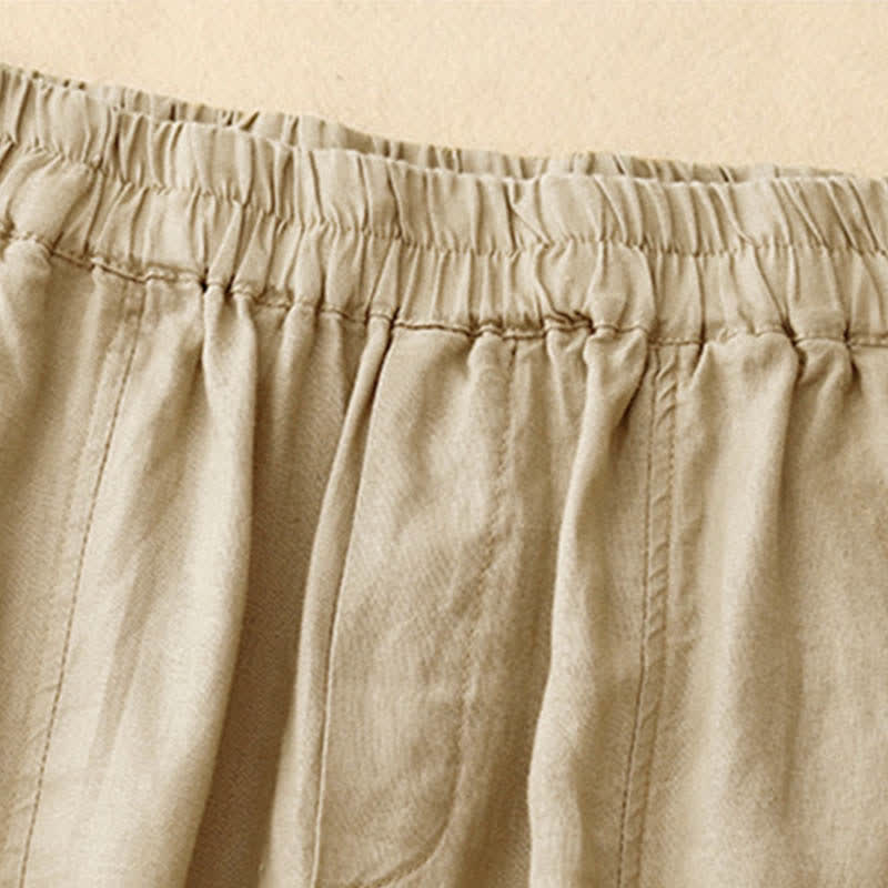 Buddha Stones Pantalon d'été en lin pour femme, coupe fuselée, avec poches - image 6