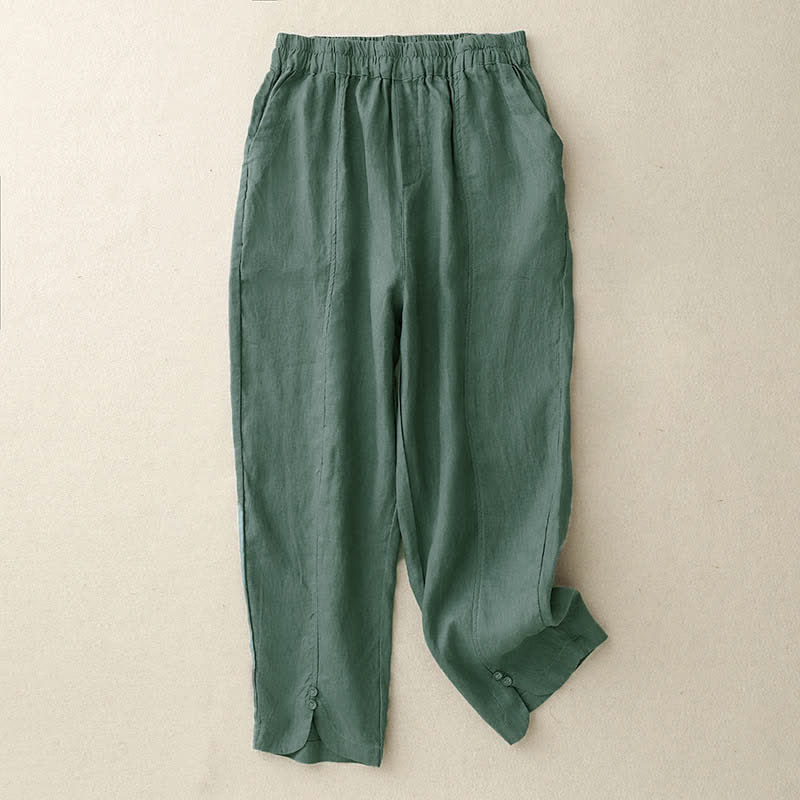 Buddha Stones Pantalon d'été en lin pour femme, coupe fuselée, avec poches - Vert d'eau - US8-10，UK/AU12-14，EU40-42 (2XL) - image 0