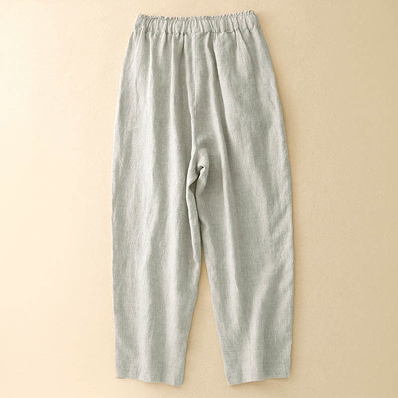 Buddha Stones Pantalon d'été en lin pour femme, coupe fuselée, avec poches - image 9