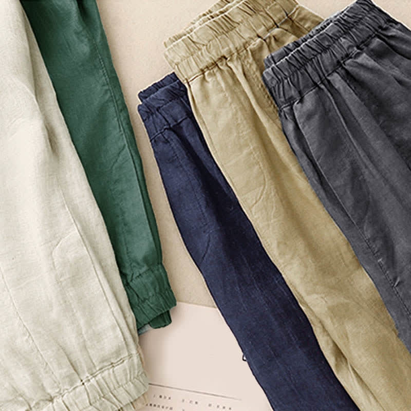 Buddha Stones Pantalon d'été en lin pour femme, coupe fuselée, avec poches - image 22