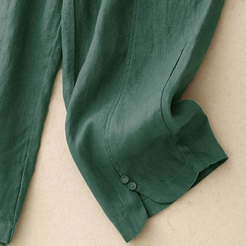 Buddha Stones Pantalon d'été en lin pour femme, coupe fuselée, avec poches - image 3