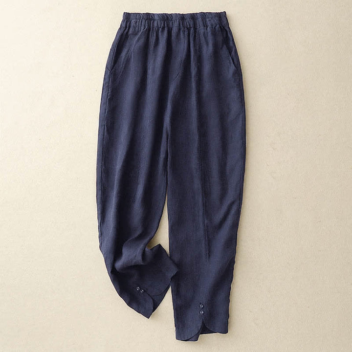 Buddha Stones Pantalon d'été en lin pour femme, coupe fuselée, avec poches - Marine - US8-10，UK/AU12-14，EU40-42 (2XL) - image 16