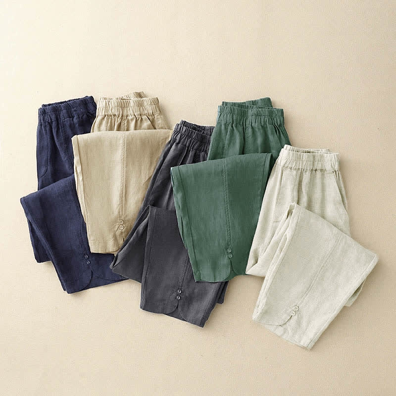 Buddha Stones Pantalon d'été en lin pour femme, coupe fuselée, avec poches - image 23