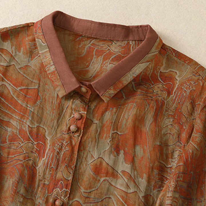 Buddha Stones Chemise d'été en mousseline à imprimé floral, col mandarin et manches trois-quarts, boutonnée et boutonnée. - image 10