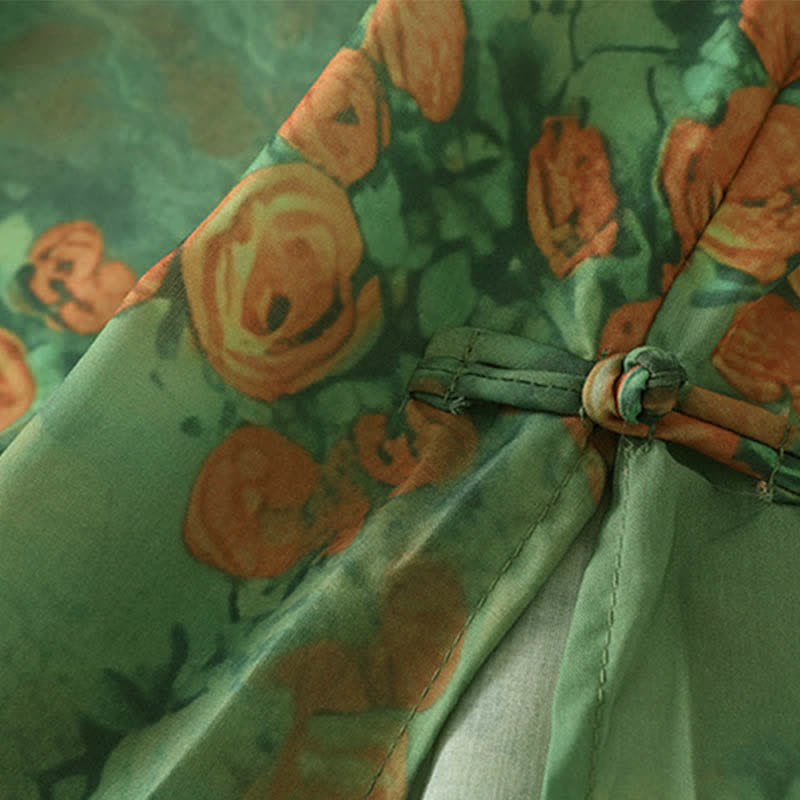 Buddha Stones Robe courte d'été à imprimé floral, col mandarin et boutons brandebourg, manches courtes, pour femme - image 5