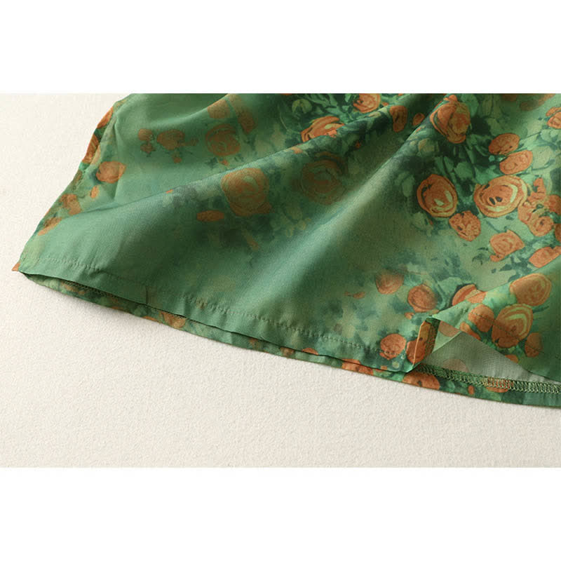 Buddha Stones Robe courte d'été à imprimé floral, col mandarin et boutons brandebourg, manches courtes, pour femme - image 6