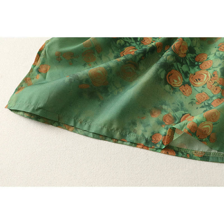 Buddha Stones Robe courte d'été à imprimé floral, col mandarin et boutons brandebourg, manches courtes, pour femme - image 6