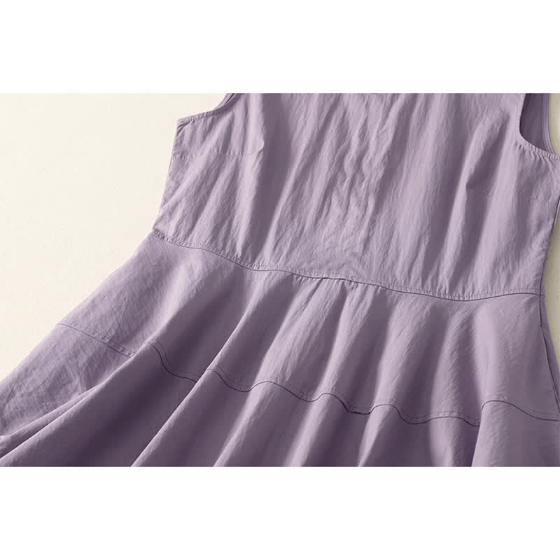 Buddha Stones Robe midi d'été en coton, taille haute, sans manches, avec poches - image 1